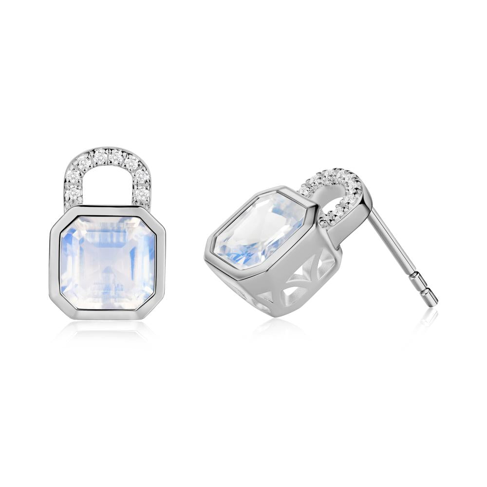Moonstone Lock Stud Earrings - LUO Jewelry #metal_platinum