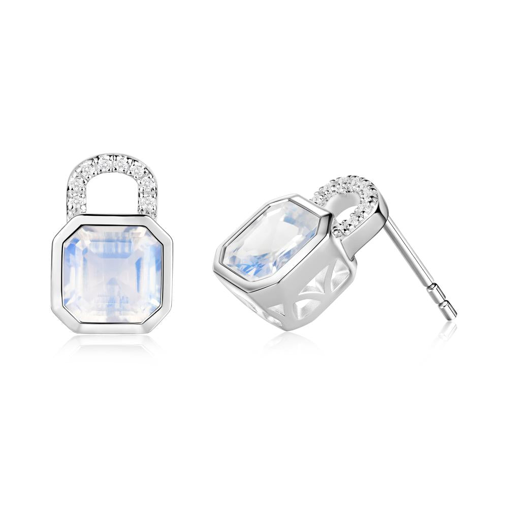 Moonstone Lock Stud Earrings - LUO Jewelry #metal_sterling silver