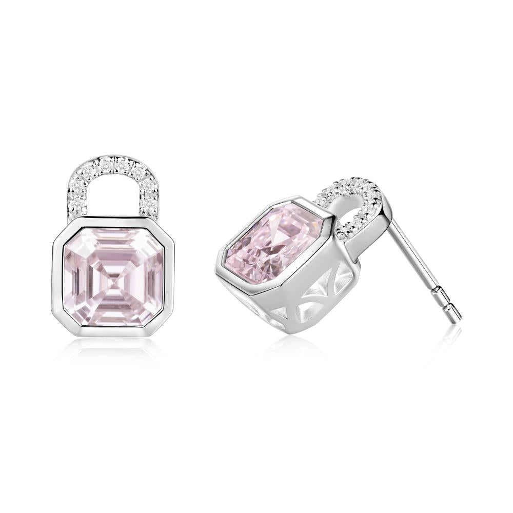 Pink Cubic Zirconia Lock Stud Earrings - LUO Jewelry #metal_14k white gold