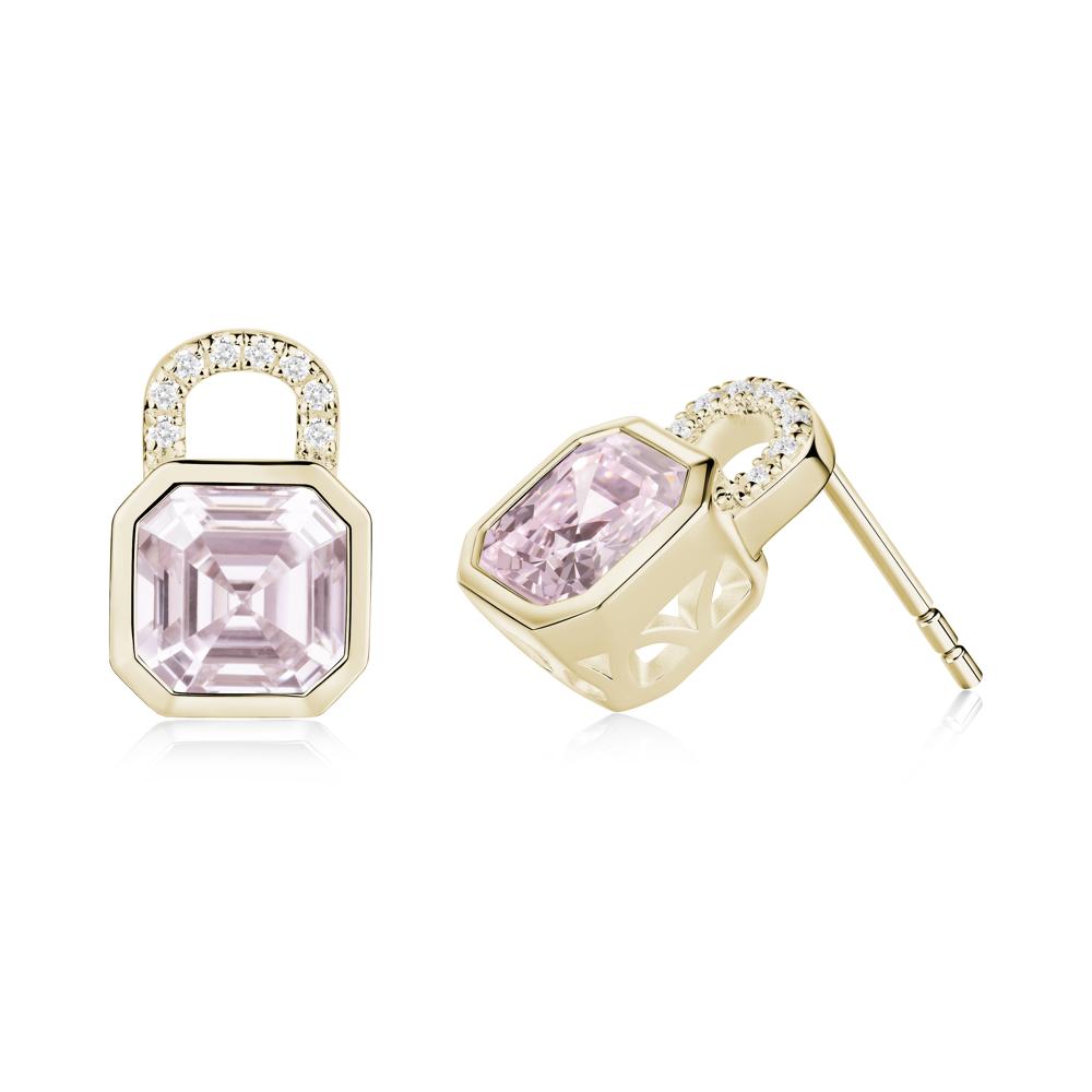 Pink Cubic Zirconia Lock Stud Earrings - LUO Jewelry #metal_14k yellow gold