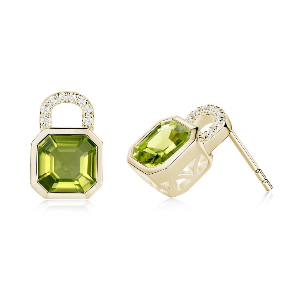 Peridot Lock Stud Earrings - LUO Jewelry #metal_14k yellow gold