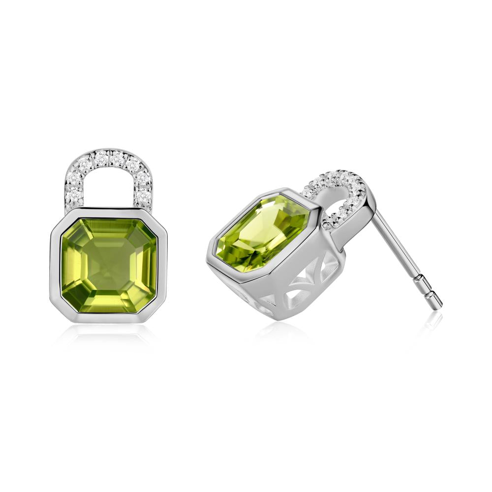 Peridot Lock Stud Earrings - LUO Jewelry #metal_platinum