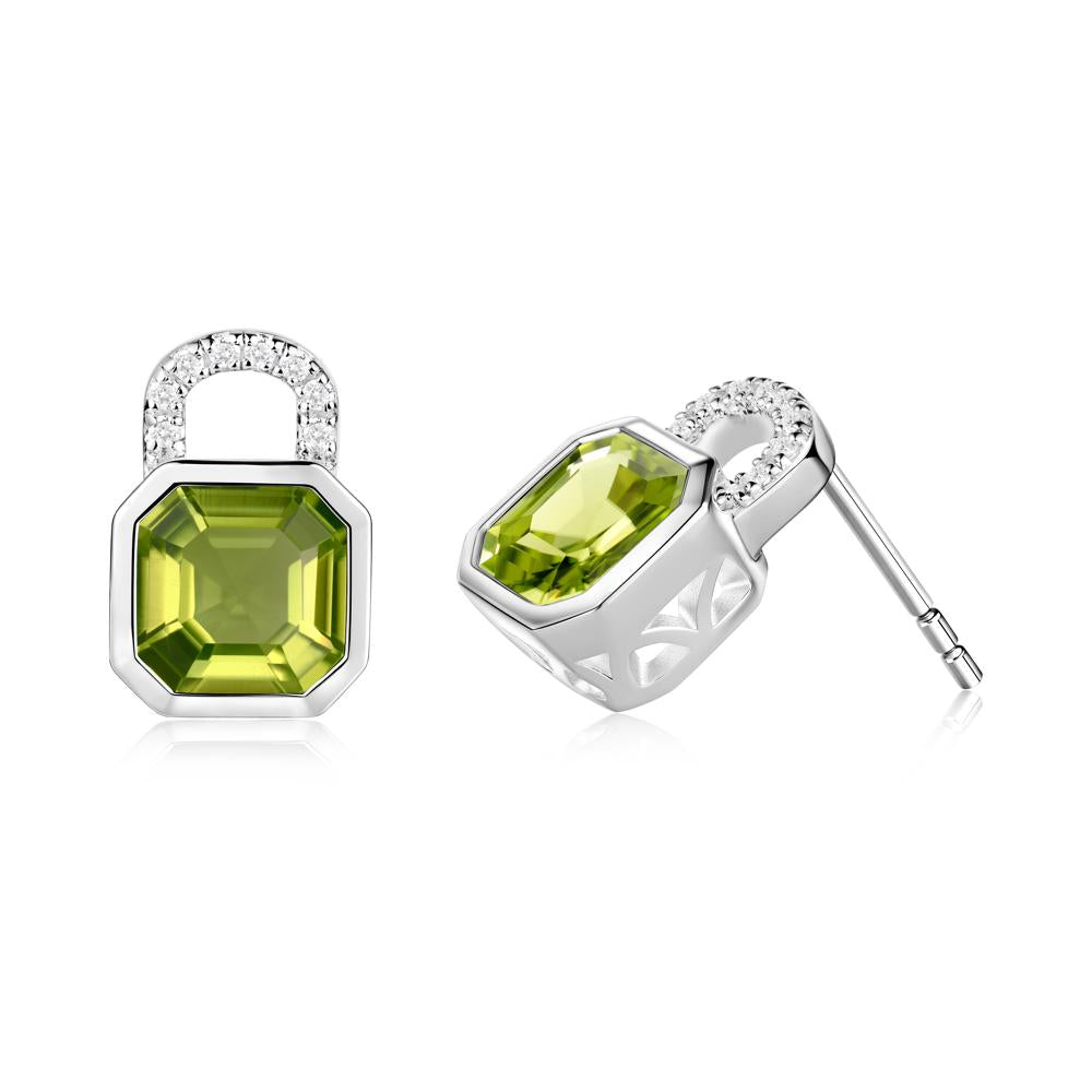 Peridot Lock Stud Earrings - LUO Jewelry #metal_sterling silver