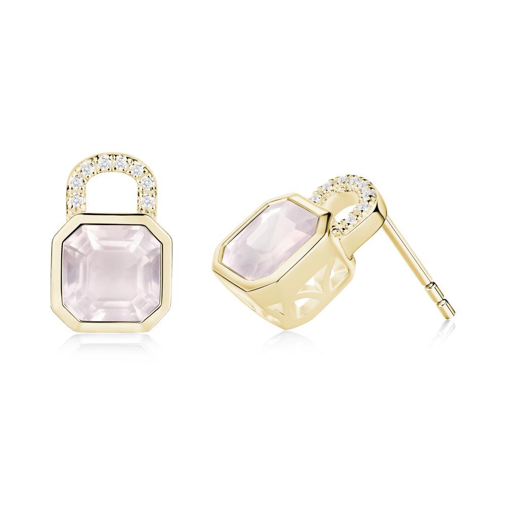 Bezel Rose Quartz Stud Earrings - LUO Jewelry #metal_18k yellow gold