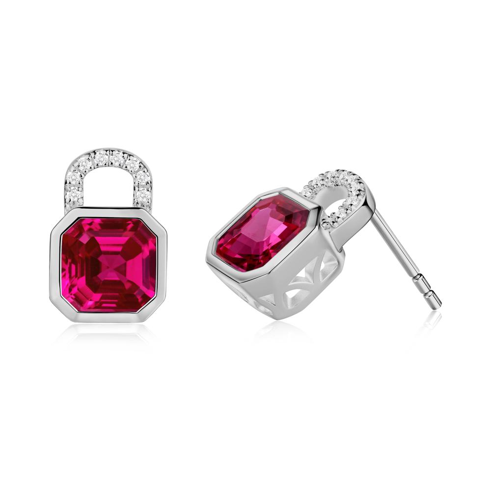 Bezel Ruby Stud Earrings - LUO Jewelry #metal_platinum