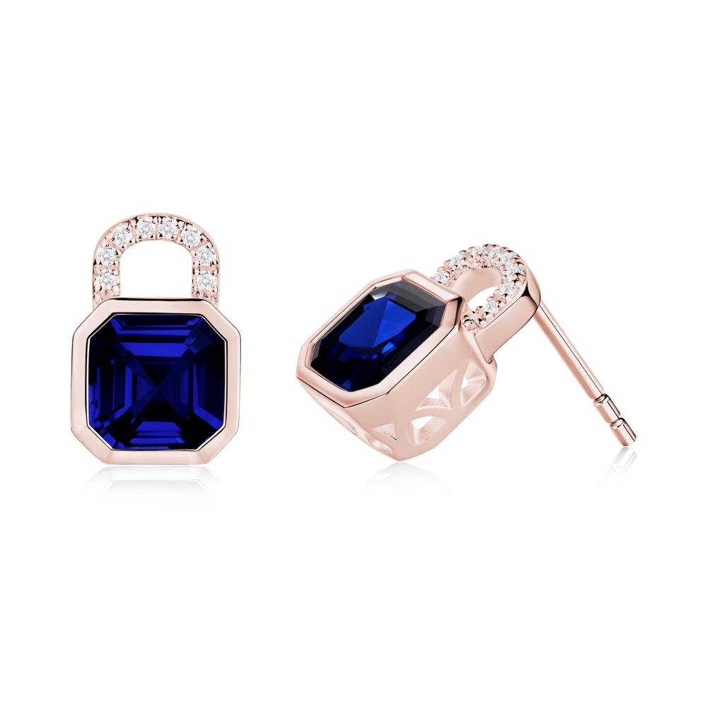 Bezel Sapphire Stud Earrings - LUO Jewelry #metal_18k rose gold