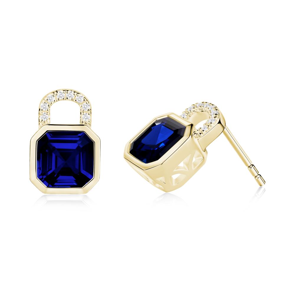 Bezel Sapphire Stud Earrings - LUO Jewelry #metal_18k yellow gold