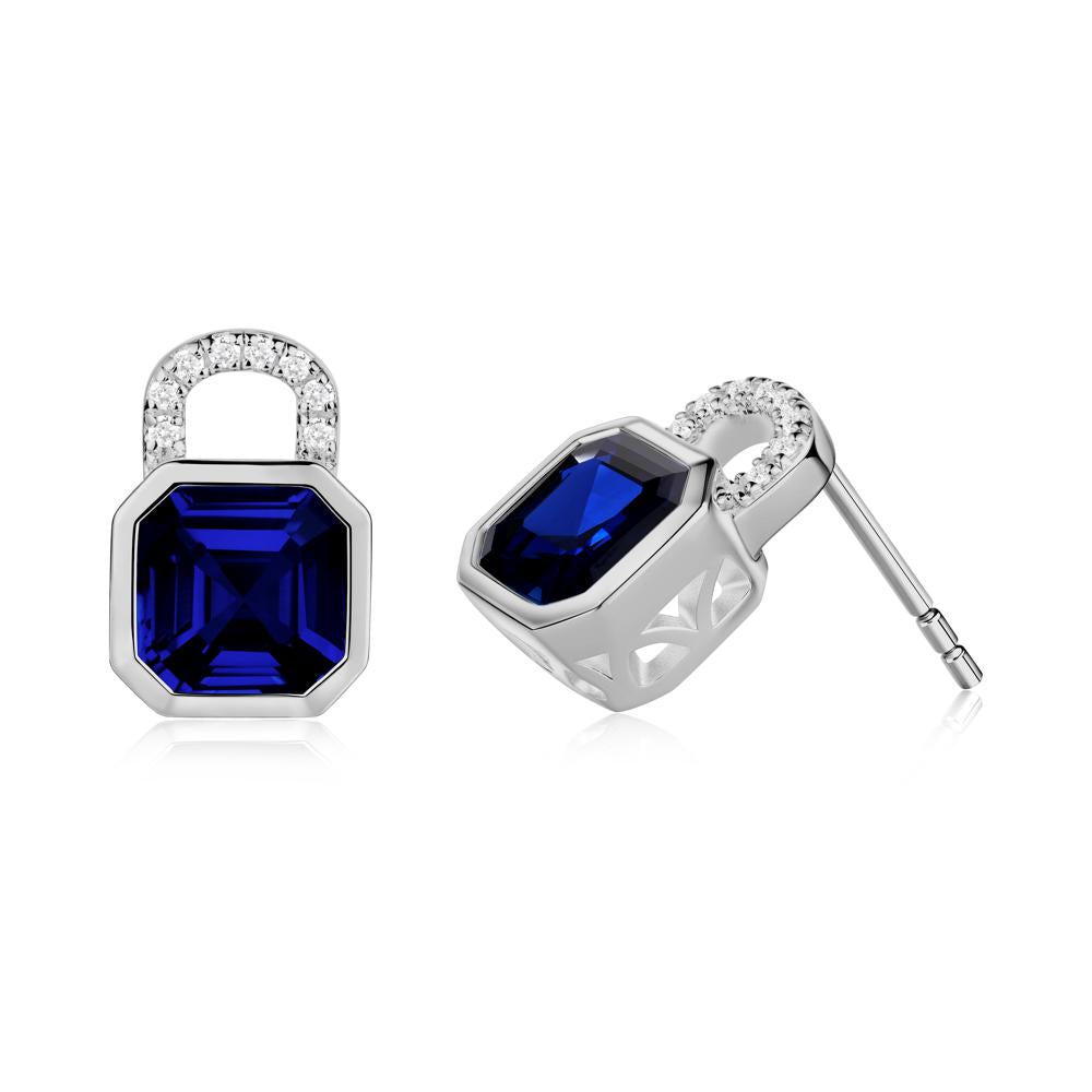 Bezel Sapphire Stud Earrings - LUO Jewelry #metal_platinum