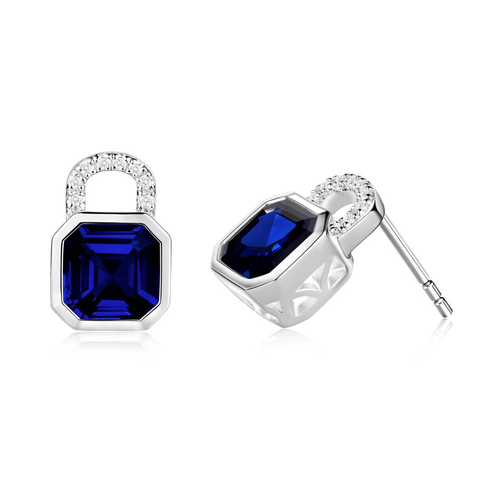 Bezel Sapphire Stud Earrings - LUO Jewelry #metal_sterling silver