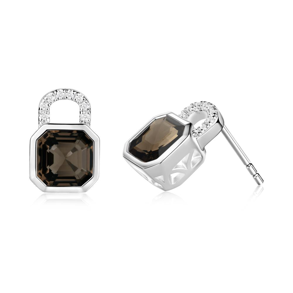 Asscher Cut Smoky Quartz Earrings - LUO Jewelry #metal_18k white gold