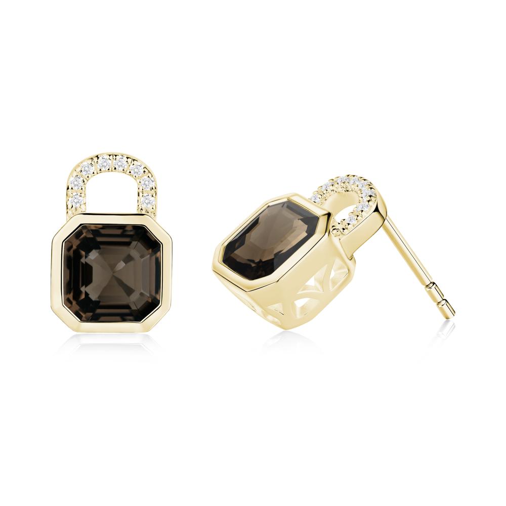 Asscher Cut Smoky Quartz Earrings - LUO Jewelry #metal_18k yellow gold