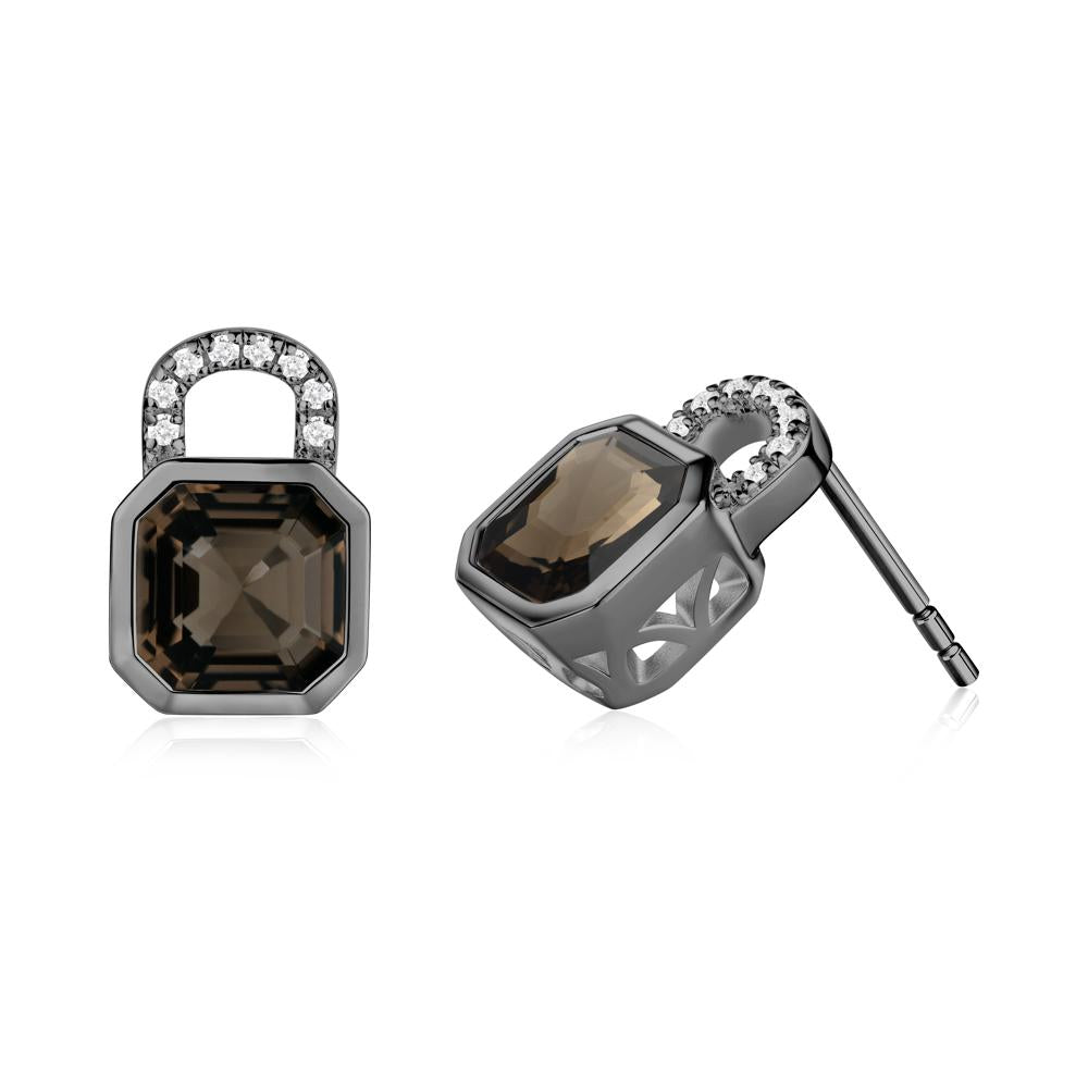 Asscher Cut Smoky Quartz Earrings - LUO Jewelry #metal_black finish sterling silver