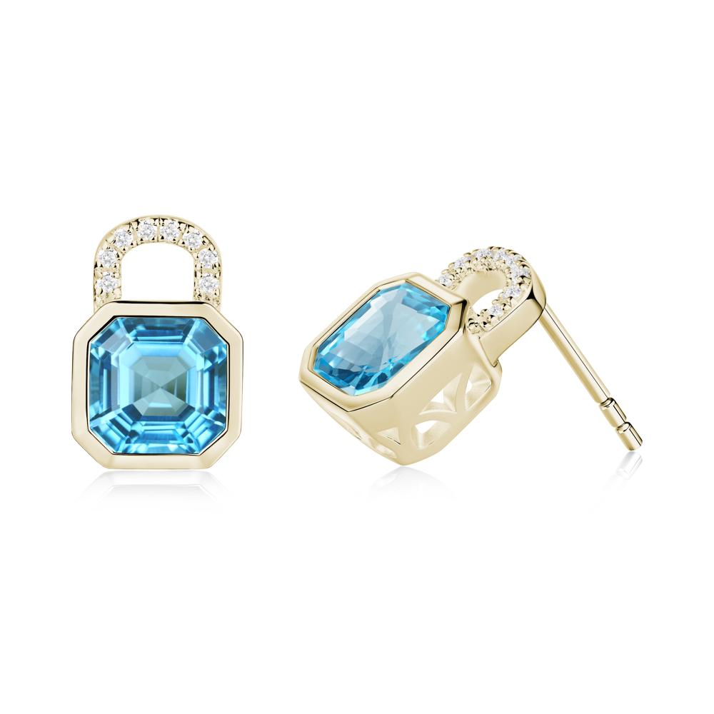 Bezel Swiss Blue Topaz Stud Earrings - LUO Jewelry #metal_14k yellow gold
