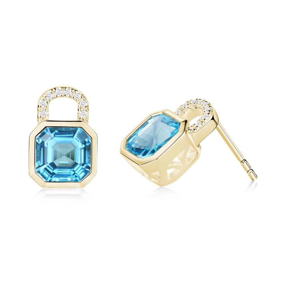 Bezel Swiss Blue Topaz Stud Earrings - LUO Jewelry #metal_18k yellow gold
