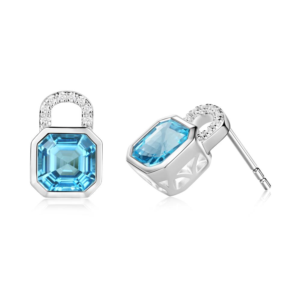 Bezel Swiss Blue Topaz Stud Earrings - LUO Jewelry #metal_sterling silver