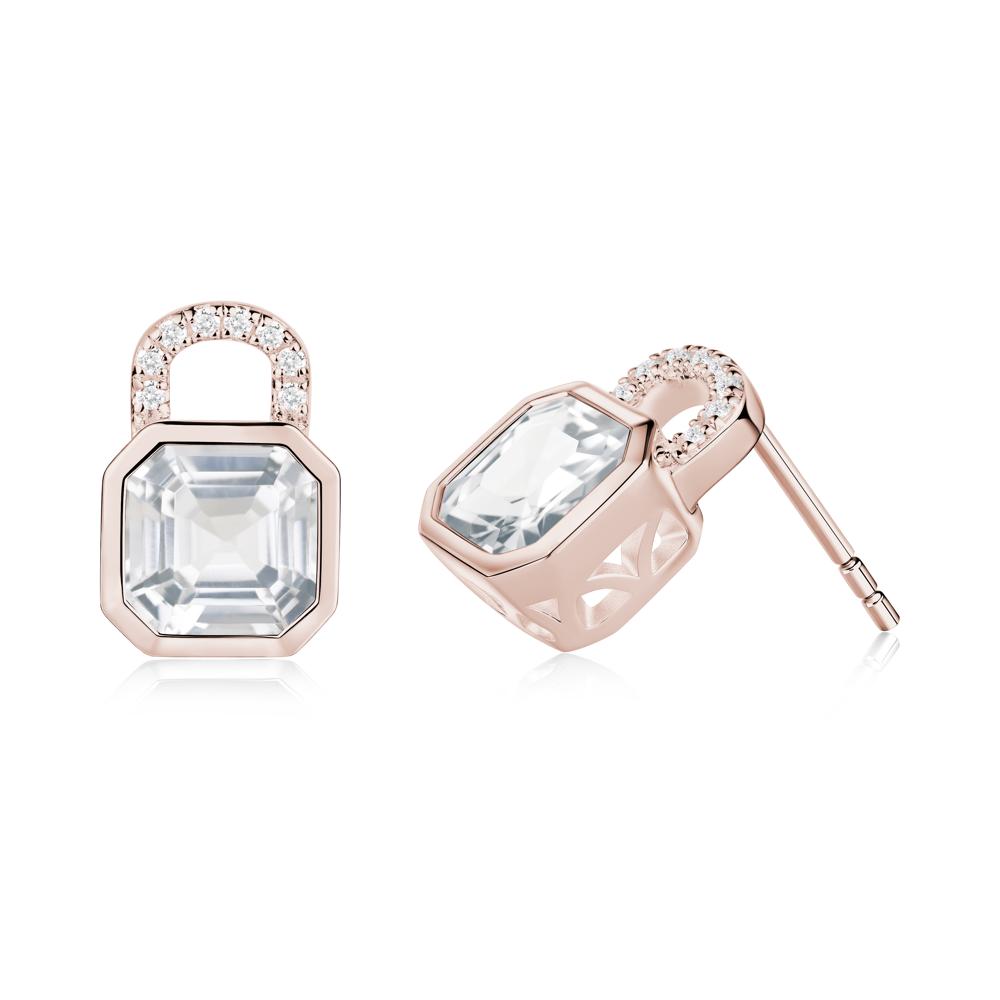 Bezel White Topaz Stud Earrings - LUO Jewelry #metal_14k rose gold