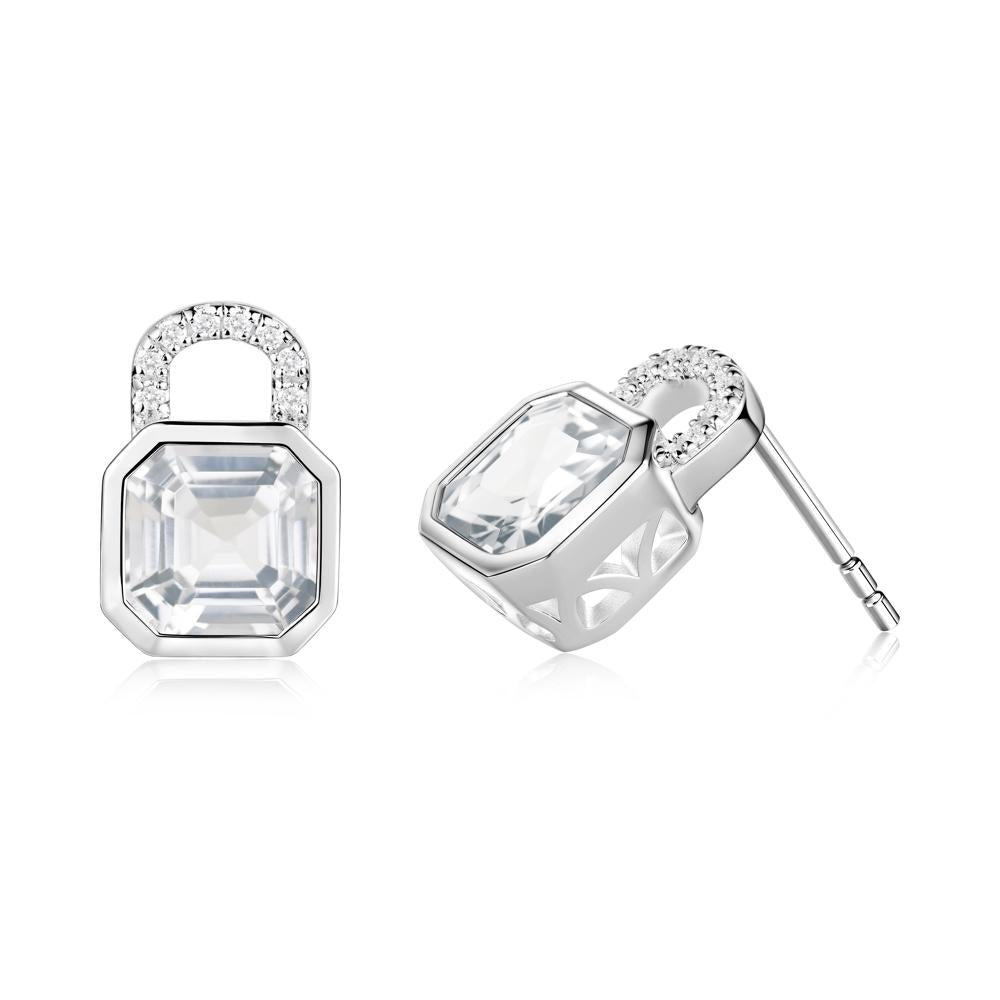Bezel White Topaz Stud Earrings - LUO Jewelry #metal_14k white gold