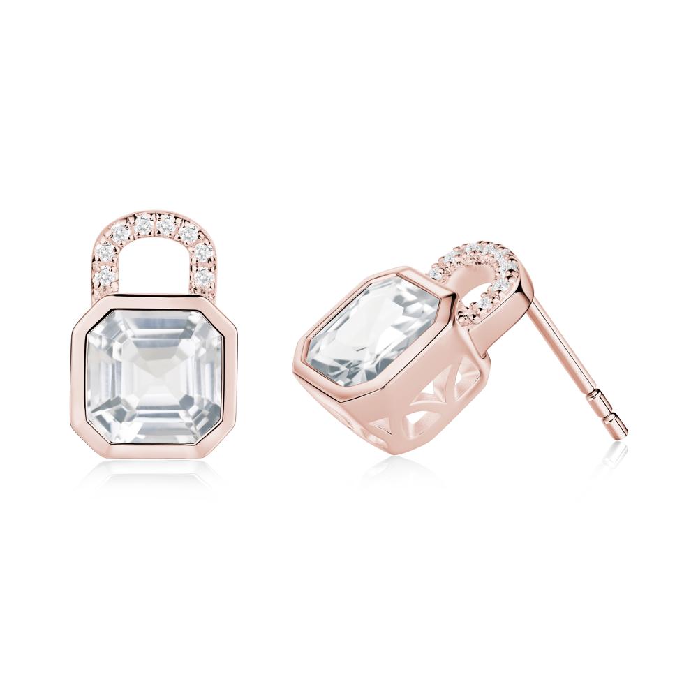 Bezel White Topaz Stud Earrings - LUO Jewelry #metal_18k rose gold