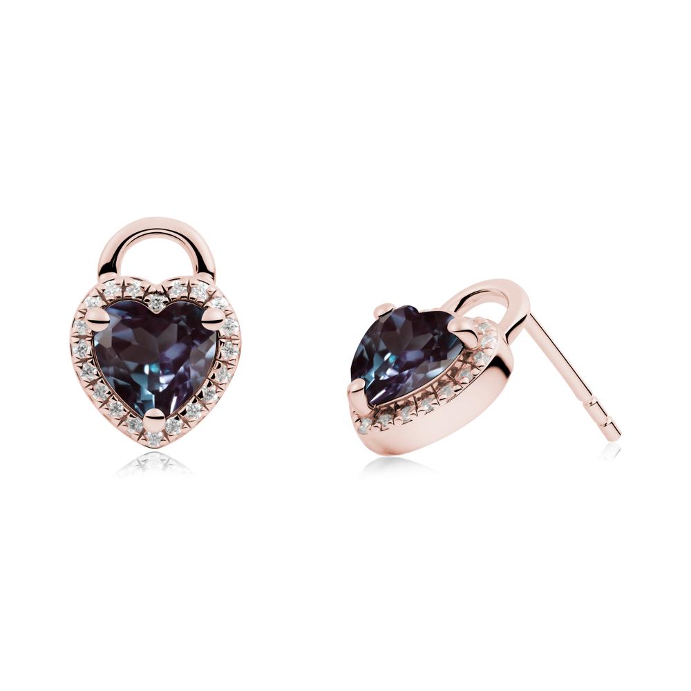 Heart Shaped Alexandrite Halo Stud Earrings - LUO Jewelry #metal_18k rose gold