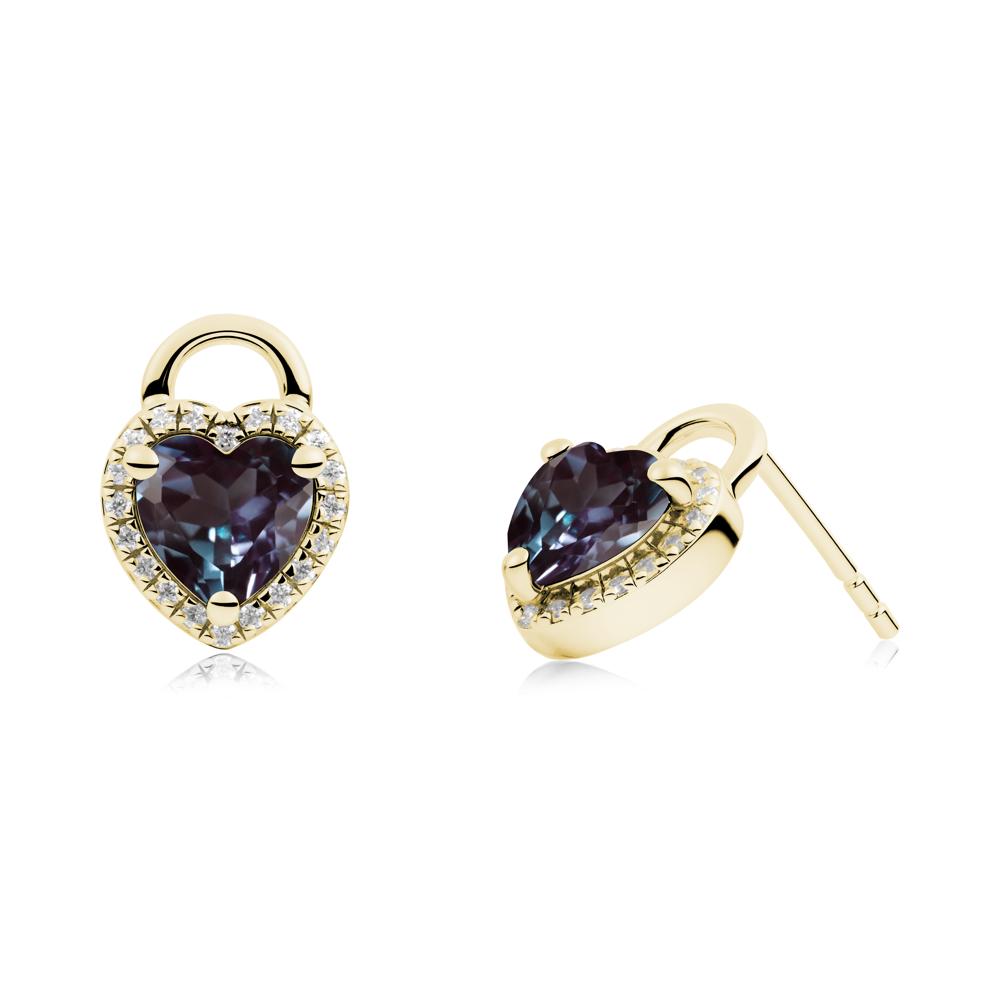 Heart Shaped Alexandrite Halo Stud Earrings - LUO Jewelry #metal_18k yellow gold