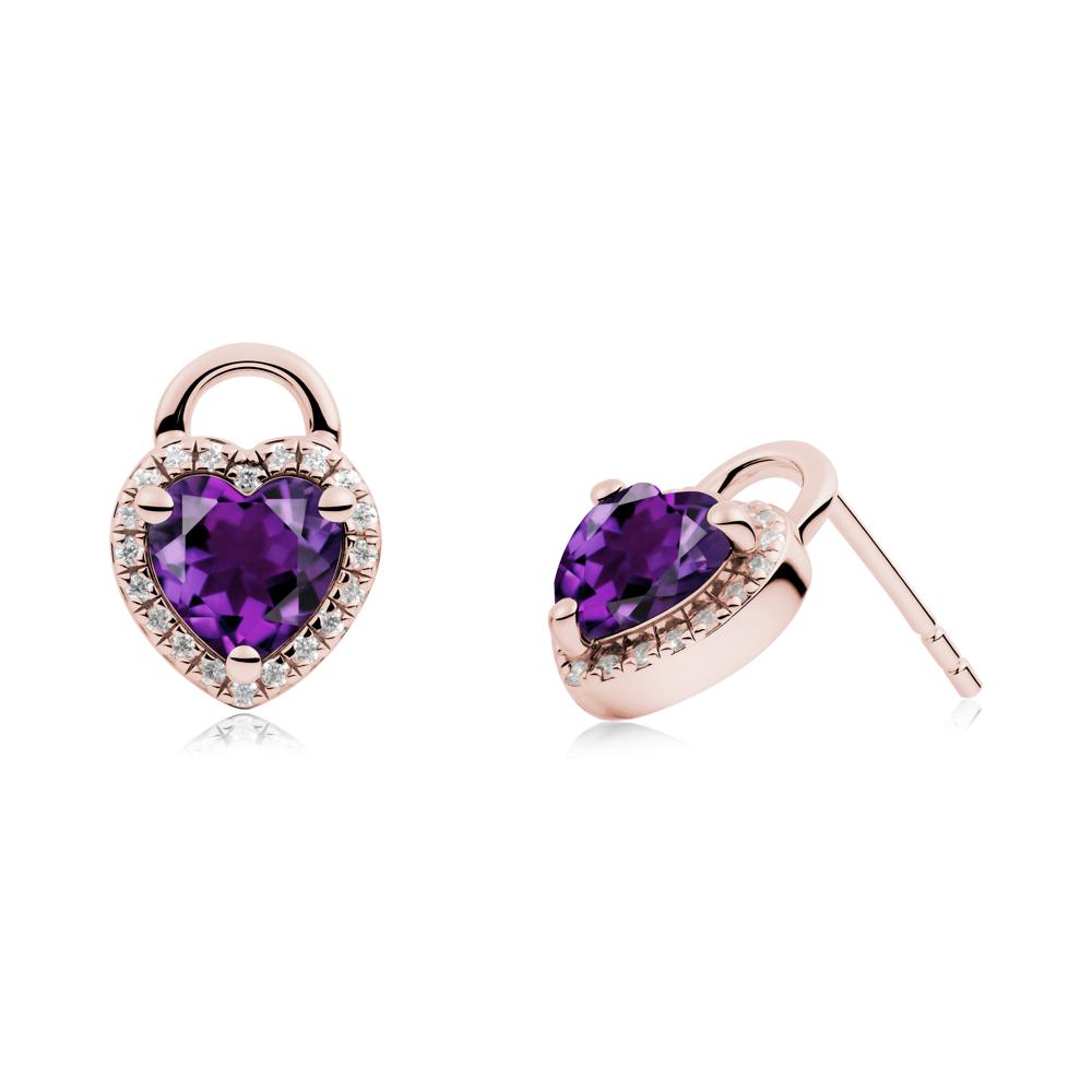 Heart Shaped Amethyst Halo Stud Earrings - LUO Jewelry #metal_18k rose gold