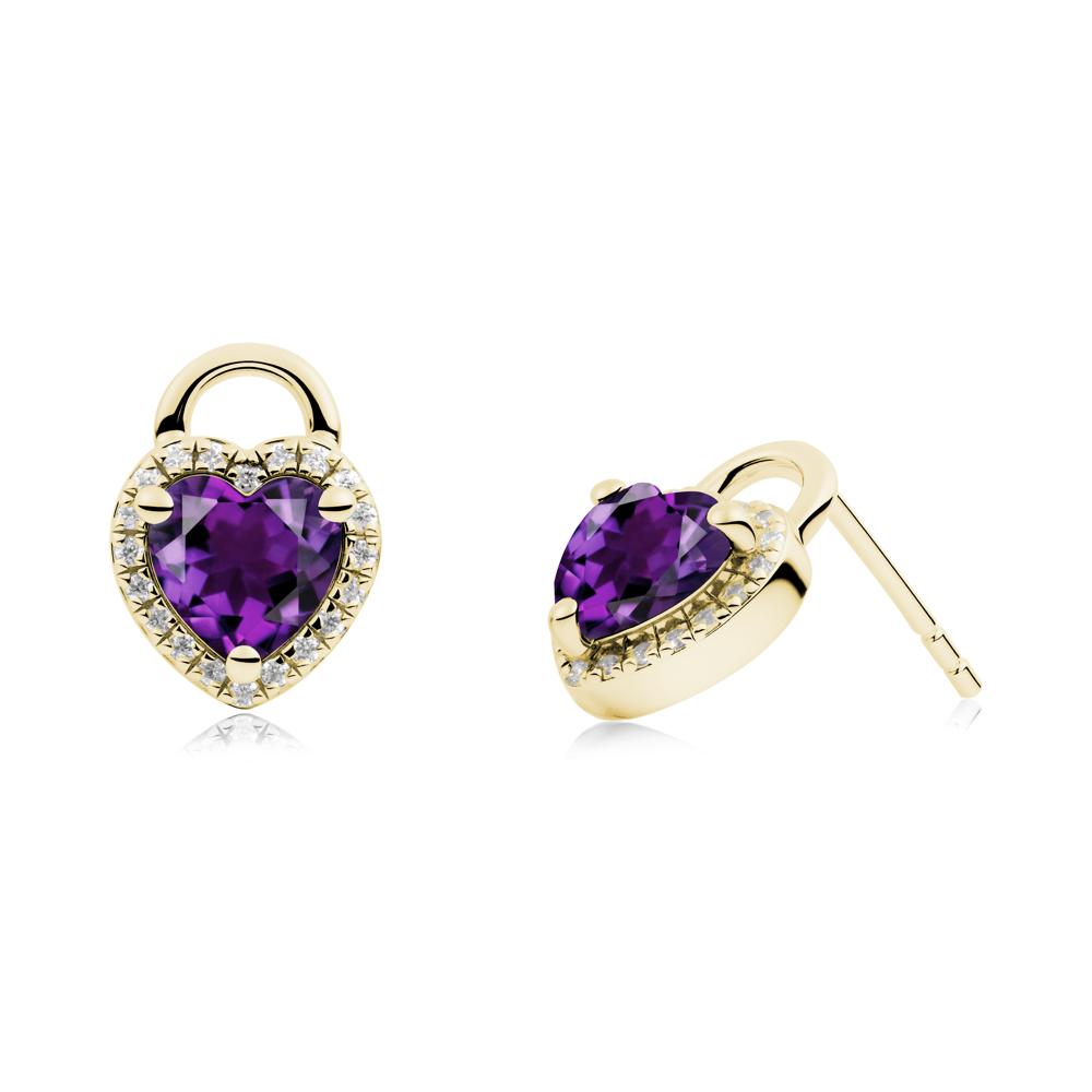 Heart Shaped Amethyst Halo Stud Earrings - LUO Jewelry #metal_18k yellow gold