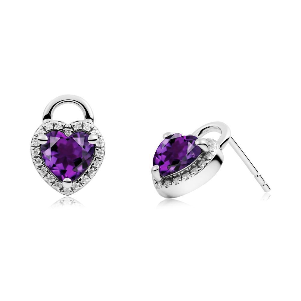 Heart Shaped Amethyst Halo Stud Earrings - LUO Jewelry #metal_sterling silver