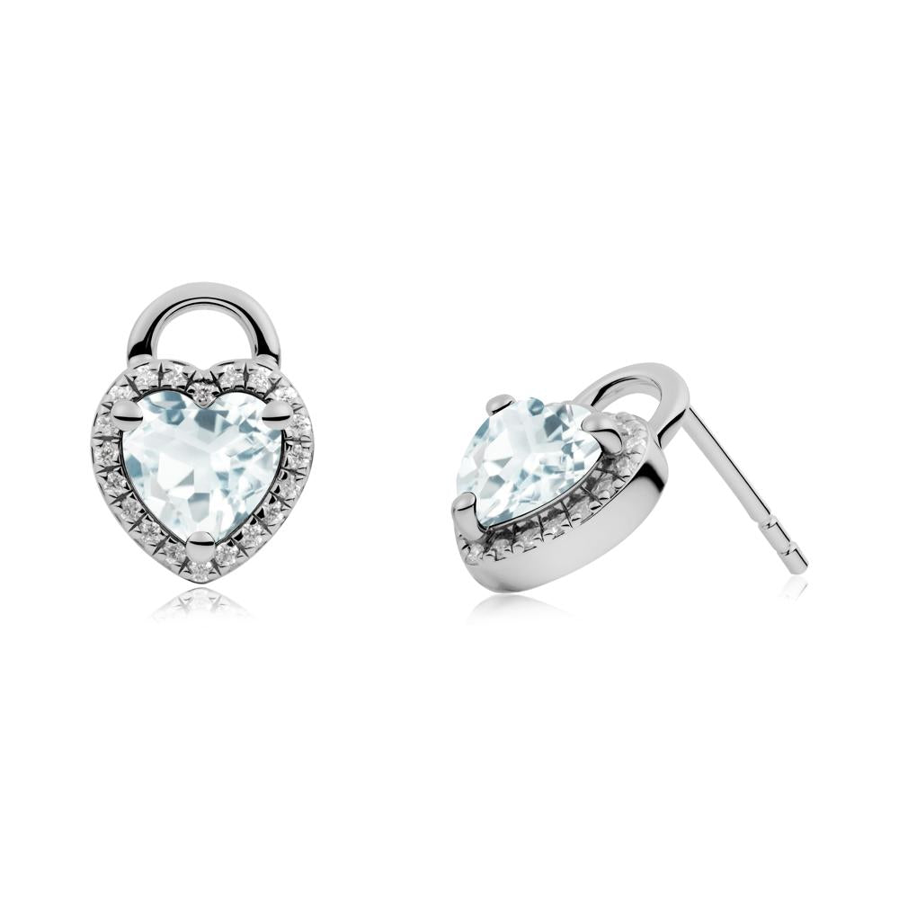 Heart Shaped Aquamarine Halo Earrings - LUO Jewelry #metal_platinum