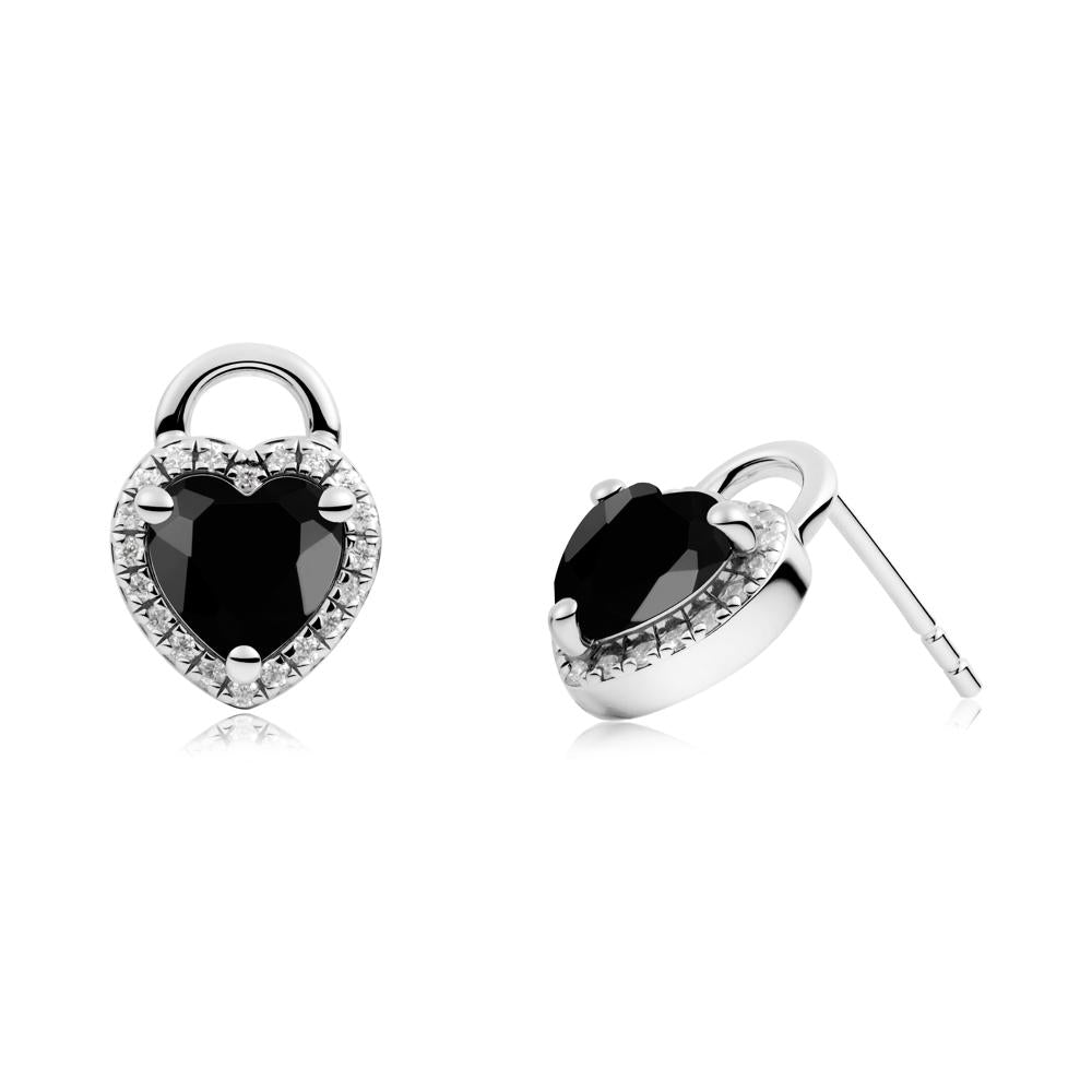 Heart Shaped Black Spinel Halo Earrings - LUO Jewelry #metal_14k white gold