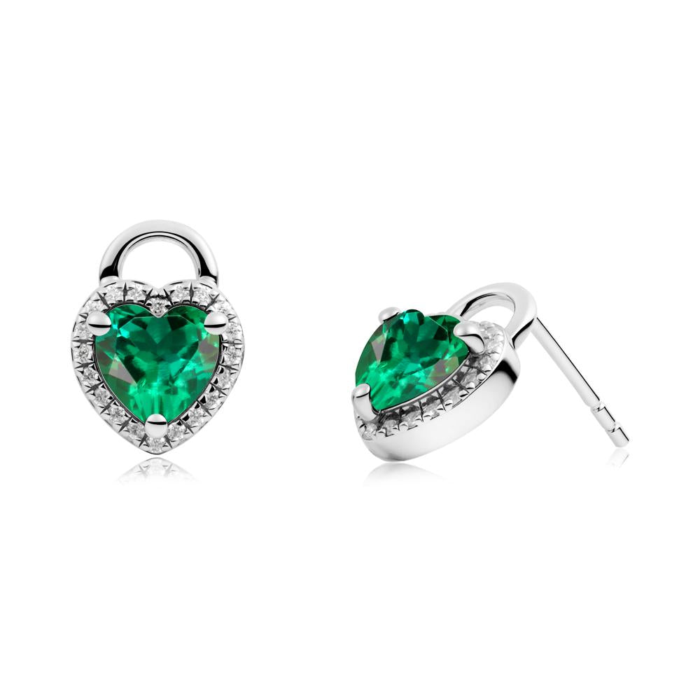 Heart Shaped Emerald Halo Earrings - LUO Jewelry #metal_14k white gold