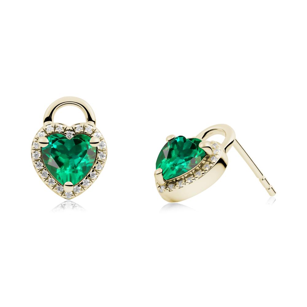 Heart Shaped Emerald Halo Earrings - LUO Jewelry #metal_14k yellow gold