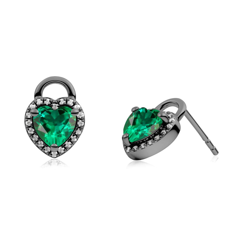 Heart Shaped Emerald Halo Earrings - LUO Jewelry #metal_black finish sterling silver