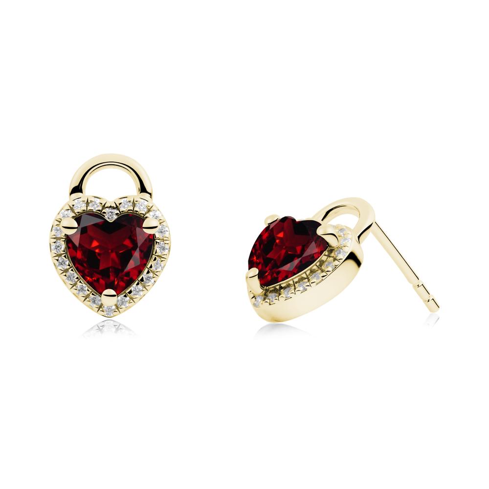 Heart Shaped Garnet Halo Earrings - LUO Jewelry #metal_18k yellow gold