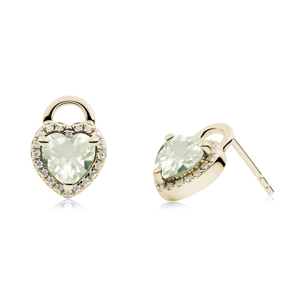 Heart Shaped Green Amethyst Halo Stud Earrings - LUO Jewelry #metal_14k yellow gold