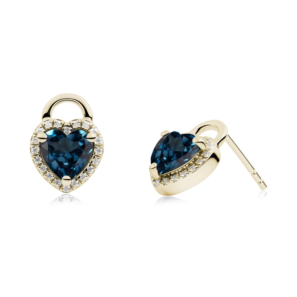 Heart Shaped London Blue Topaz Halo Stud Earrings - LUO Jewelry #metal_14k yellow gold