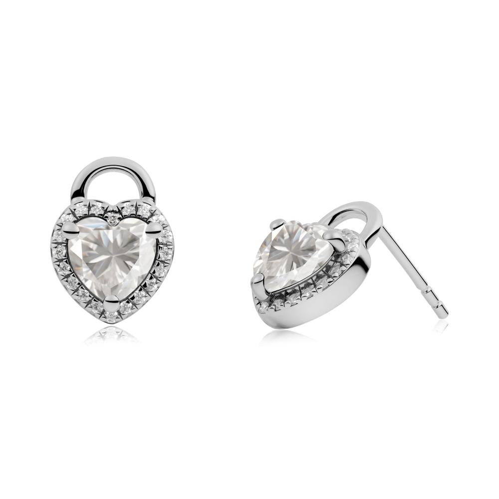 Heart Shaped Moissanite Halo Stud Earrings - LUO Jewelry #metal_platinum