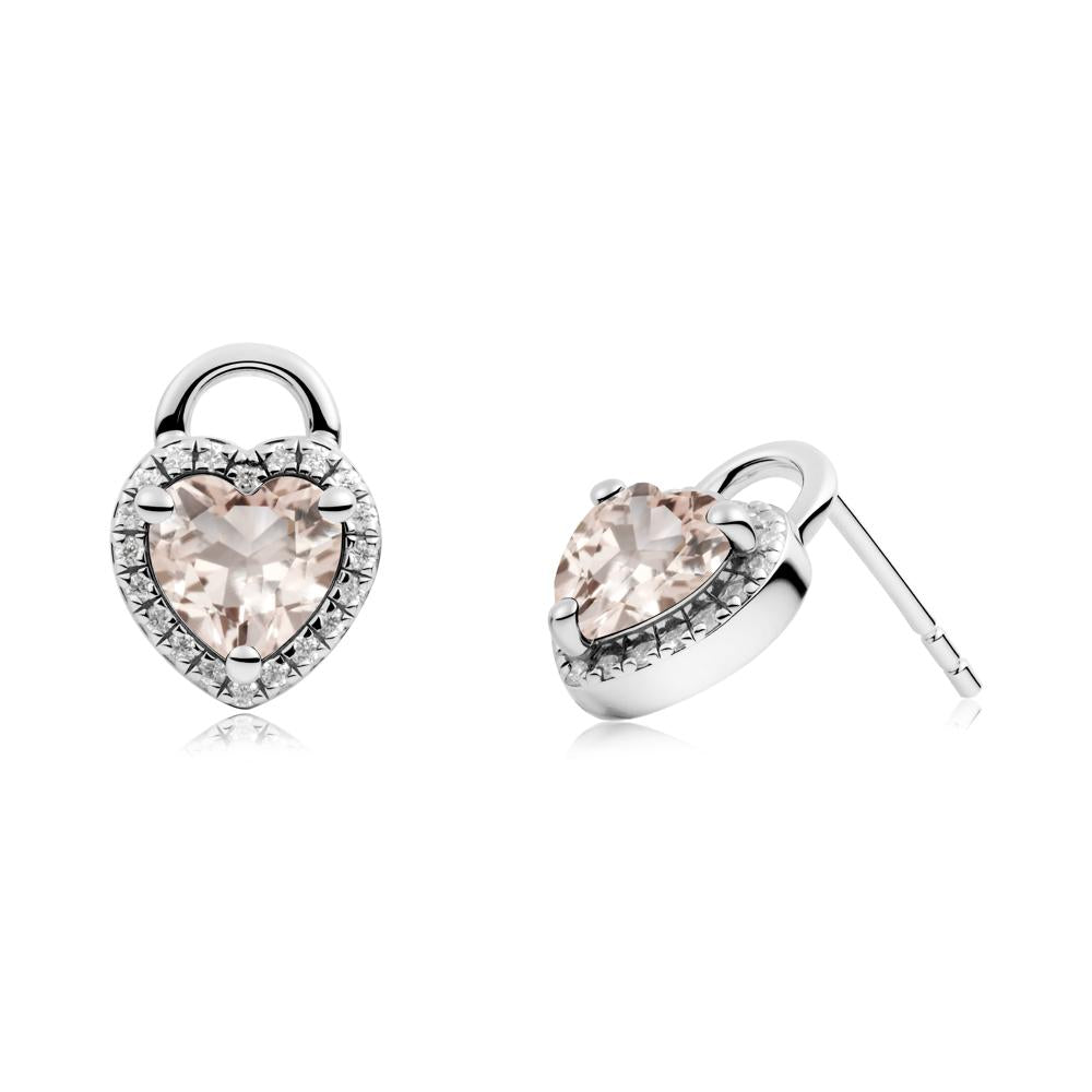 Heart Shaped Morganite Halo Stud Earrings - LUO Jewelry #metal_14k white gold