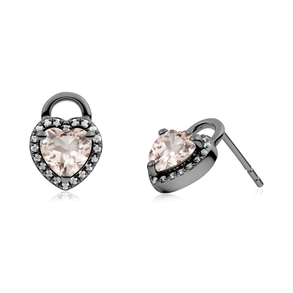 Heart Shaped Morganite Halo Stud Earrings - LUO Jewelry #metal_black finish sterling silver