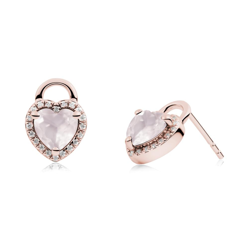 Heart Shaped Rose Quartz Halo Earrings - LUO Jewelry #metal_18k rose gold