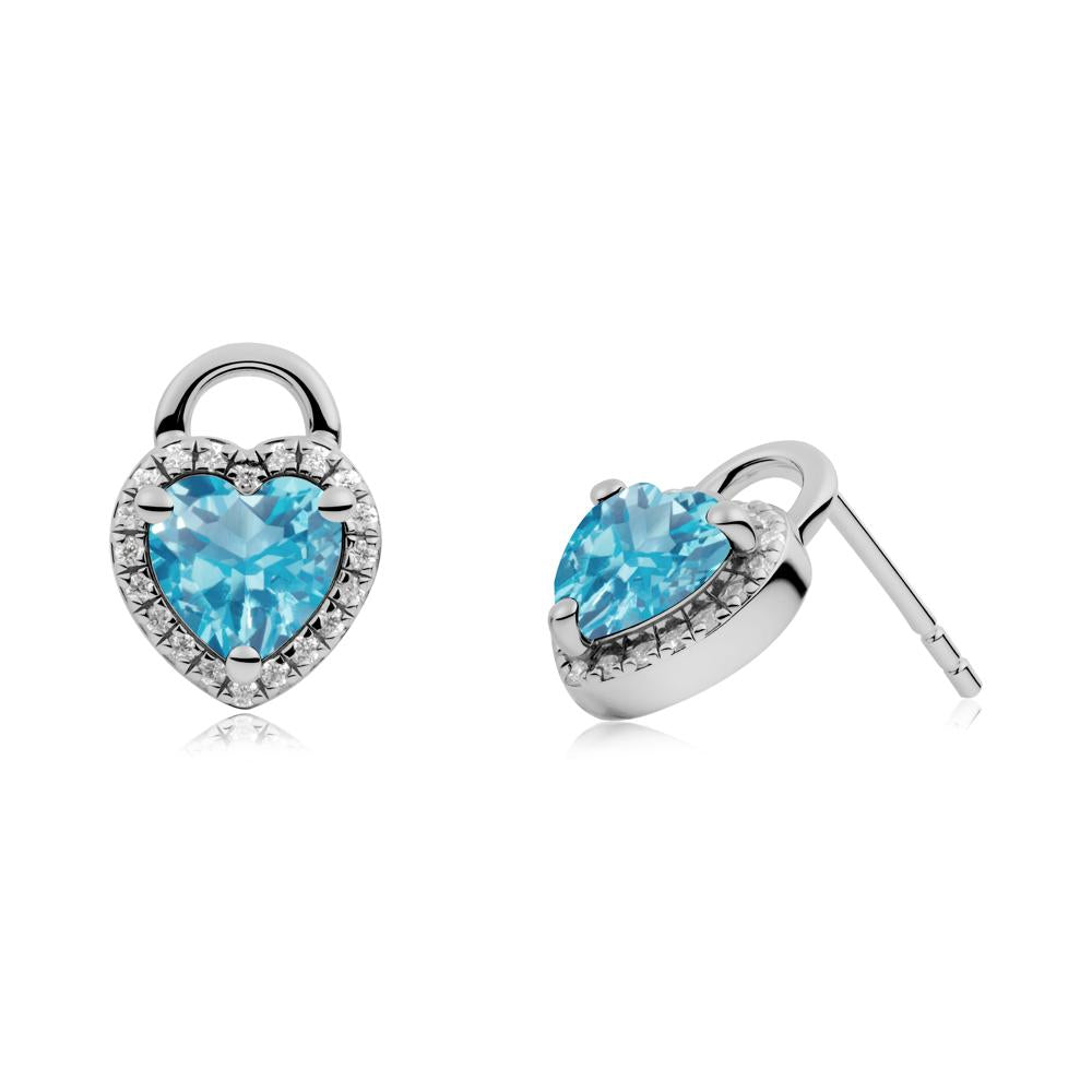 Heart Shaped Swiss Blue Topaz Halo Stud Earrings - LUO Jewelry #metal_platinum