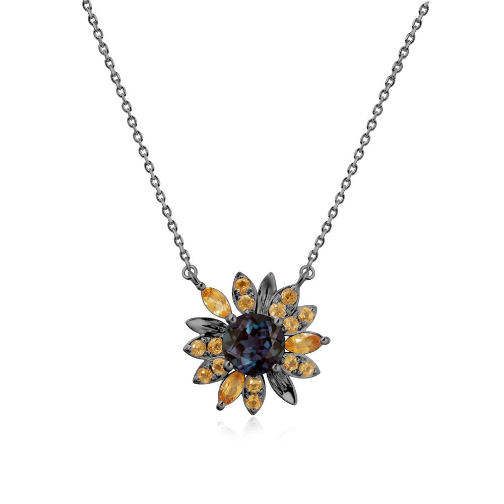Alexandrite and Citrine Sunflower Pendant Necklace - LUO Jewelry #metal_black finish sterling silver