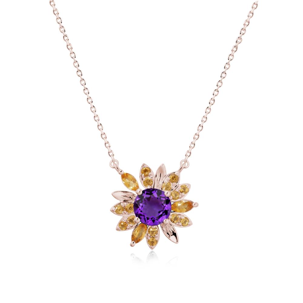 Sunflower Inspired Amethyst and Citrine Necklace - LUO Jewelry #metal_14k rose gold
