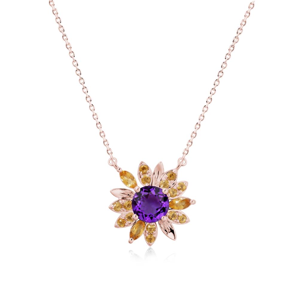 Sunflower Inspired Amethyst and Citrine Necklace - LUO Jewelry #metal_18k rose gold