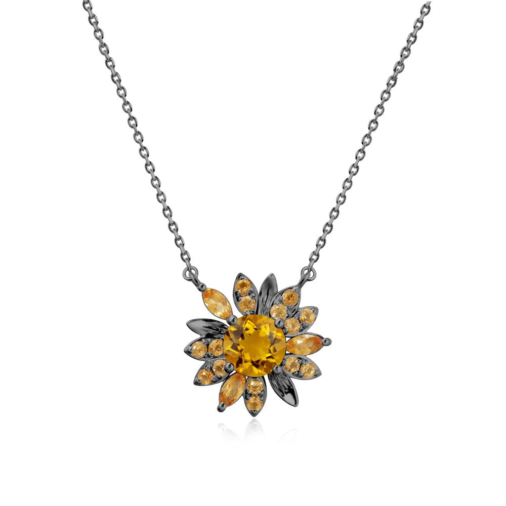 Citrine Sunflower Pendant Necklace - LUO Jewelry #metal_black finish sterling silver