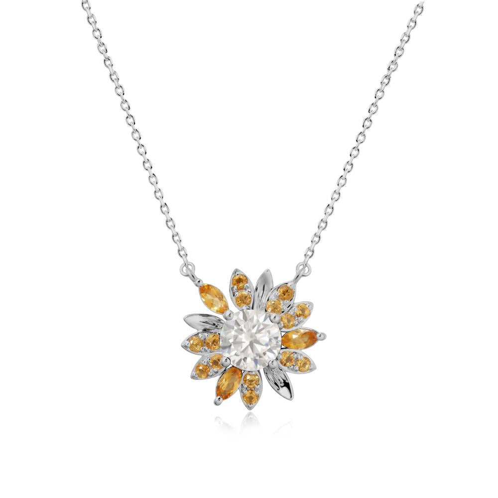 Sunflower Inspired Cubic Zirconia and Citrine Necklace - LUO Jewelry #metal_platinum