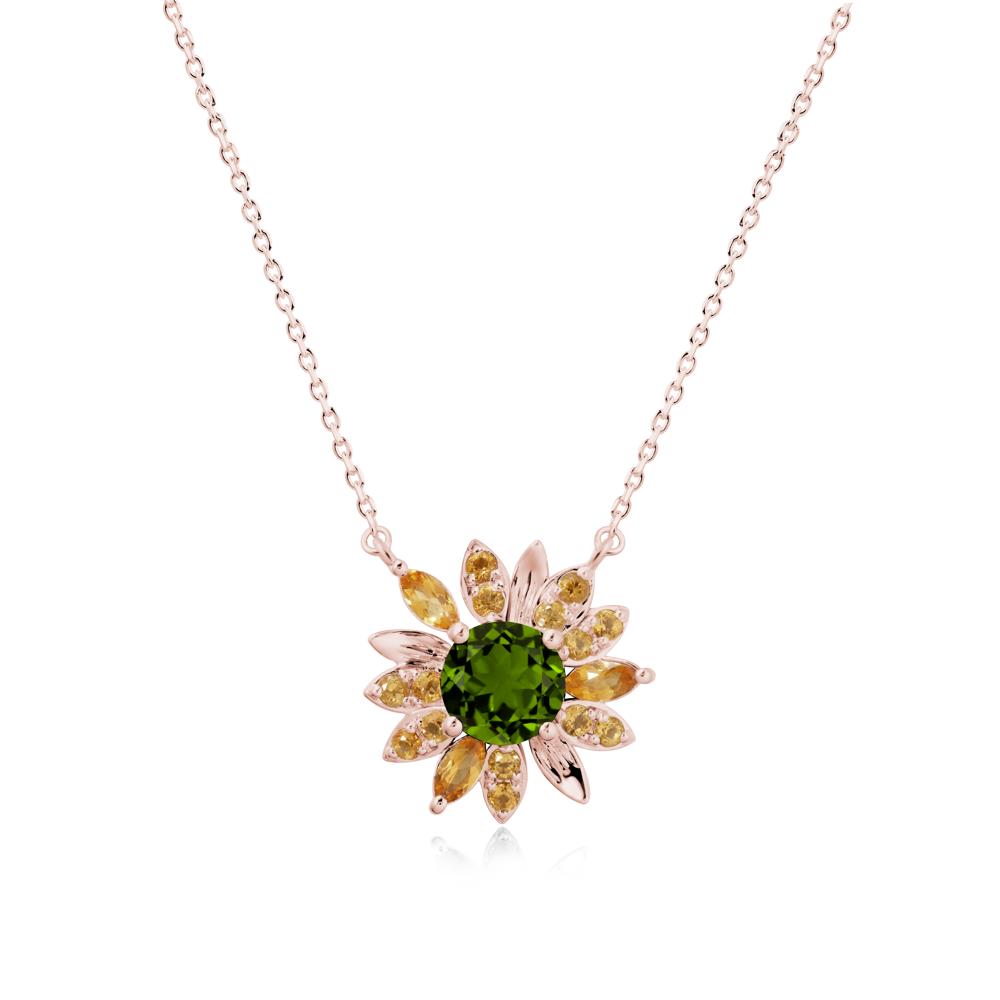 Round Diopside and Citrine Sunflower Necklace - LUO Jewelry #metal_18k rose gold