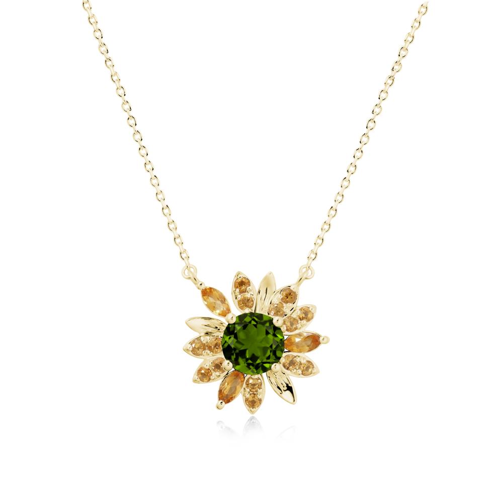 Round Diopside and Citrine Sunflower Necklace - LUO Jewelry #metal_18k yellow gold