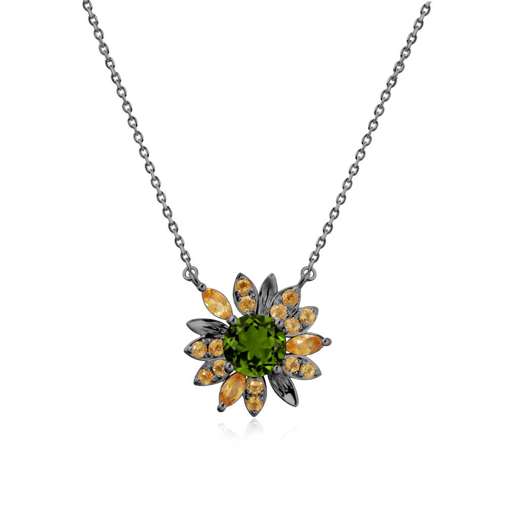 Round Diopside and Citrine Sunflower Necklace - LUO Jewelry #metal_black finish sterling silver