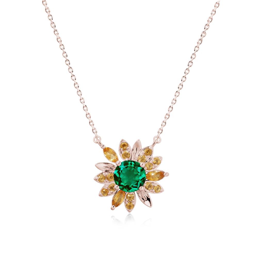 Emerald and Citrine Sunflower Pendant Necklace - LUO Jewelry #metal_14k rose gold