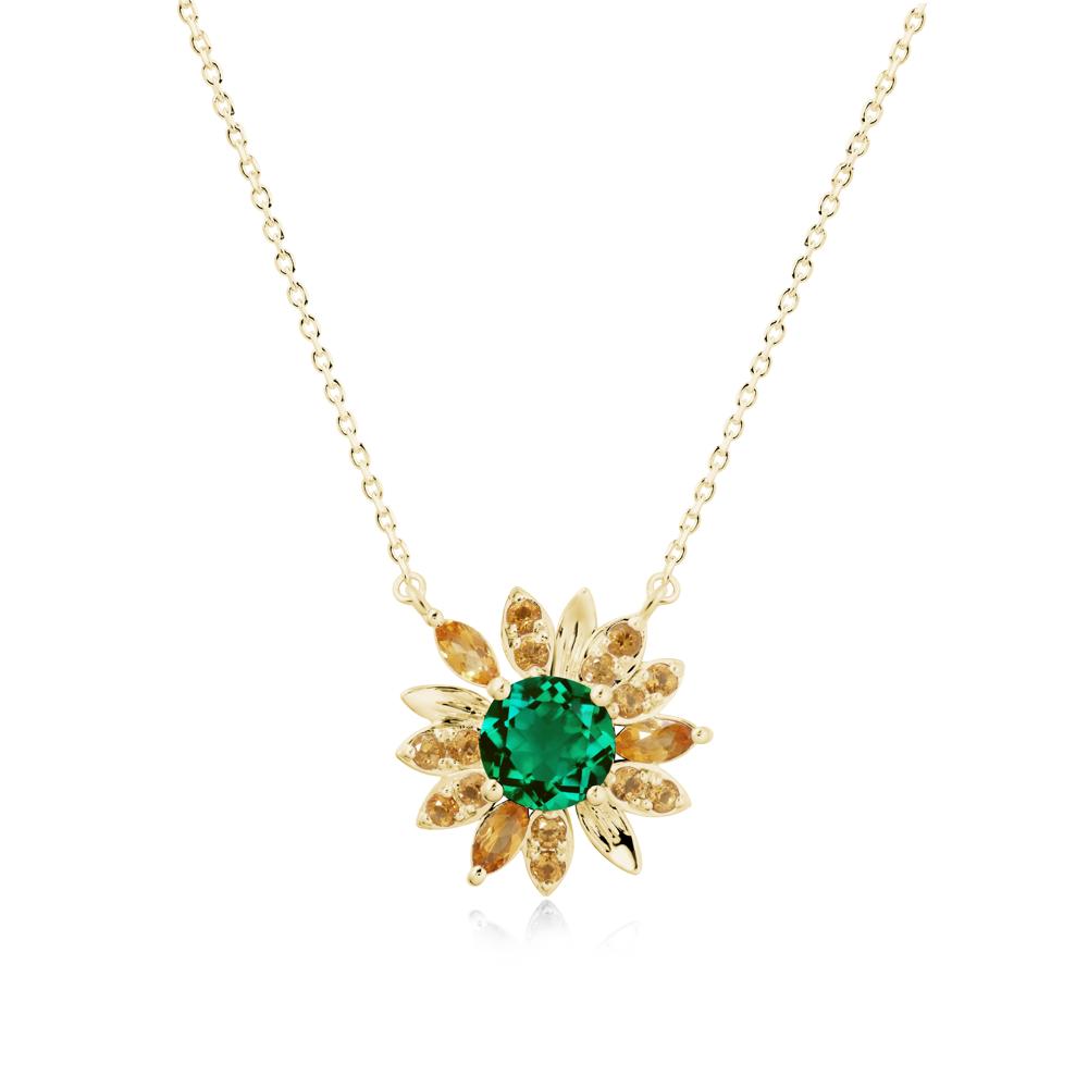 Emerald and Citrine Sunflower Pendant Necklace - LUO Jewelry #metal_18k yellow gold
